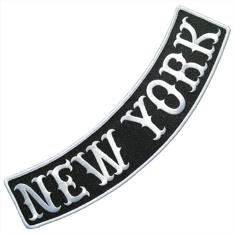 VEGASBEE New York Patch Embroidered Iron-On Patch Biker Jacket Vest Bottom Rocker 12"" Original USA (Black-White) - Image 1